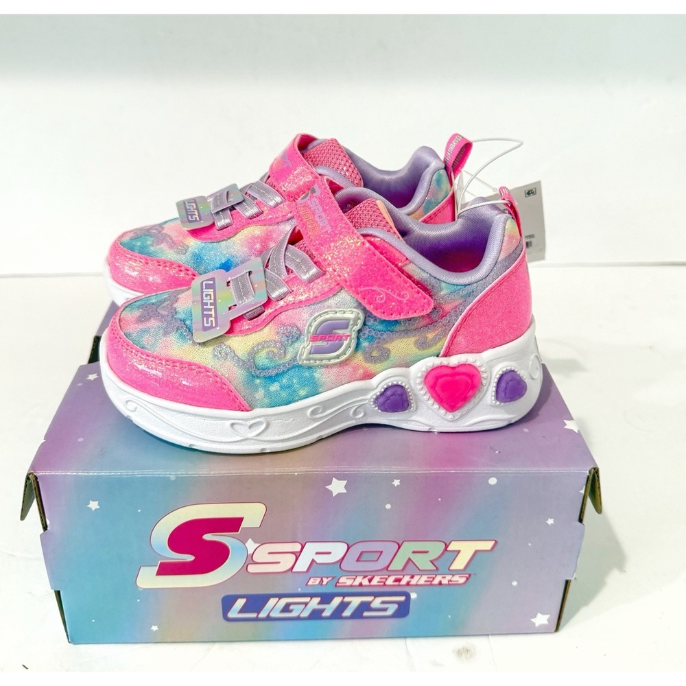 Skechers Toddler Girls Shoes Lucia Sneakers Light Up Stretch Laces 8 Slip On